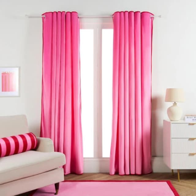 OHS OHS Piped Edge Velvet Curtains Thermal Eyelet Blackout in Pink Size: 168cm width x 229cm drop Pink 168cm width x 229cm drop Unisex 5027434233007