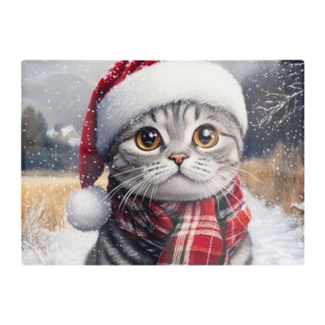 Warren Reed Designer Snowy Christmas Scottish Fold Cat Glass Chopping Board