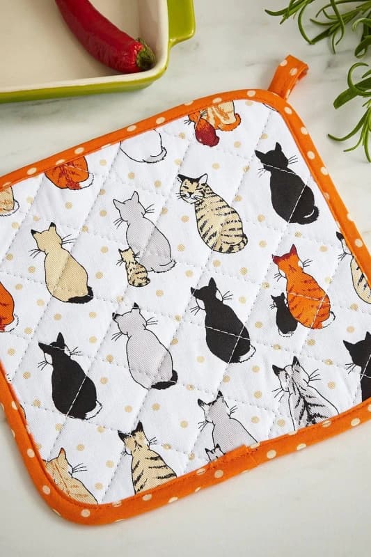 Ulster Weavers 'Cats In Waiting' Animal Print 100% Cotton Pot Mat Orange