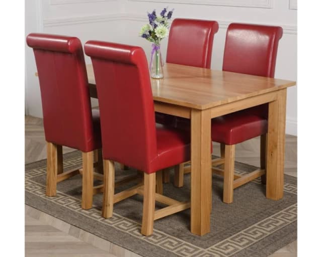 Thats Furniture Oslo 150 x 90cm Medium Oak Dining Table & 4 Washington Leather Chairs in Red Red Unisex 150 x 90 cm