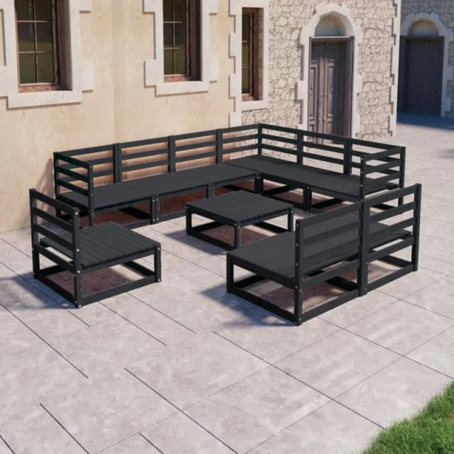 VIDAXL 10 Piece Garden Lounge Set Black Solid Pinewood Vidaxl 8720286468968