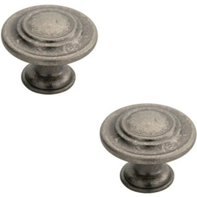 Loops 2x Round Ringed Pattern Door Knob 32mm Diameter Pewter Cabinet Handle Multi unisex