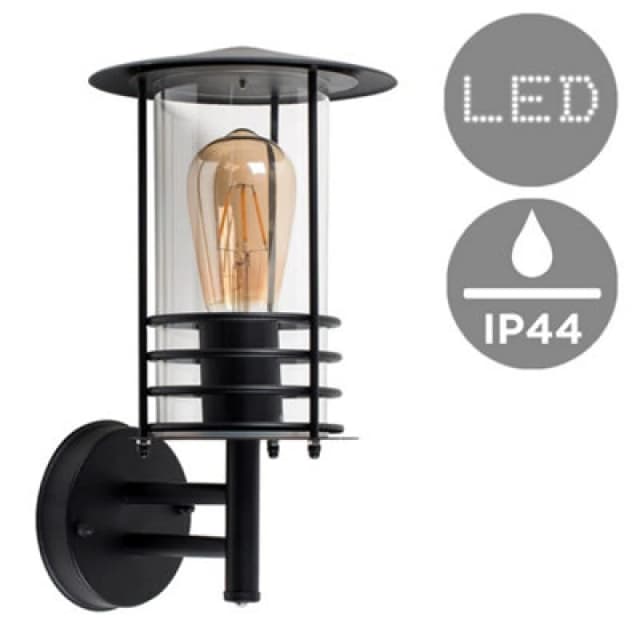ValueLights Dorset IP44 Outdoor Black Wall Lantern with Filament Bulb Black