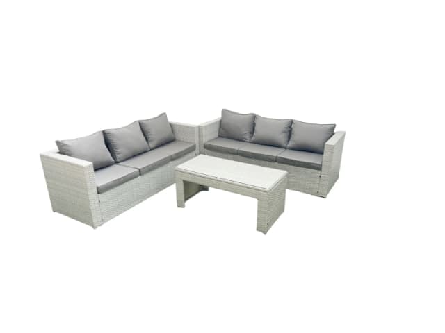 Fimous 6 Seater Garden Outdoor Rattan Furniture Set Rattan Garden Sofa Oblong Coffee Table Light Grey Mixed Light Grey