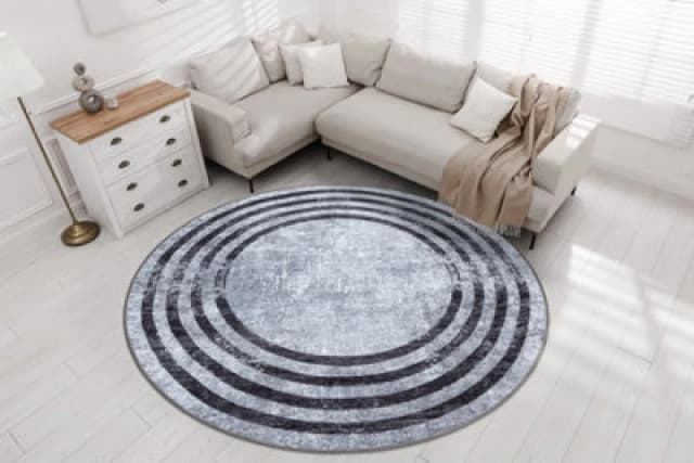RugsX Miro 51231.806 Circle Washing Carpet Lines Anti Slip - Grey / Black Circle 100 Cm