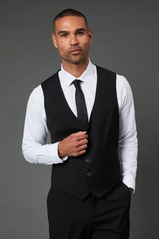 Burton Mens Tailored Fit Black Essential Waistcoat Black L Male BBB03924