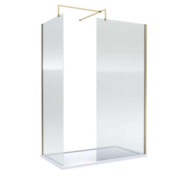 Balterley Fluted 8mm Wetroom Screens Brushed Brass Profile & Tray 1400 x 800mm in Metallics Metallics Unisex