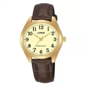 Ladies Easy Reader Gold Case Brown Leather Strap Watch