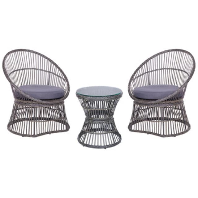 Beliani Bistro Set With Cushions Mesyna Pe Rattan Taupe