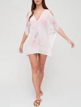 Ted Baker V Neck Square Cover Up With Cold Shoulder - White Size M Women