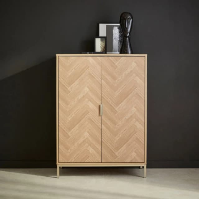 sweeek 110cm Herringbone Storage Cabinet With 2 Doors Light Brown