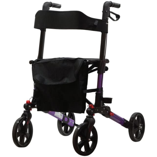 Loops Purple Aluminium 4 Wheel Rollator Walking Aid - Flat Folding 136kg Weight Limit Multi