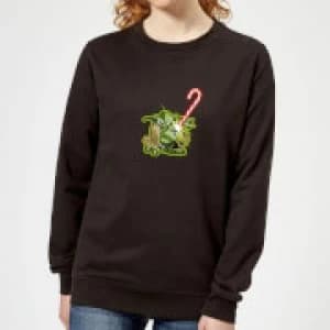 Star Wars Candy Cane Yoda Womens Christmas Sweatshirt - Black