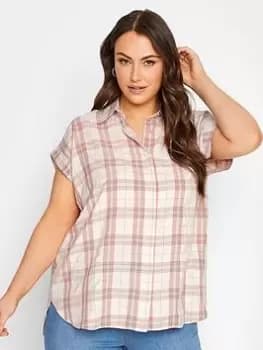 Yours Collared Check S/s Shirt - Pink, Size 16, Women