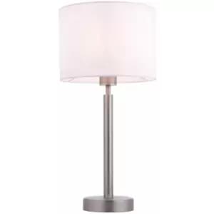 Loops - Table Lamp Matt Nickel & Vintage White Fabric 60W E27 usb Socket e10578