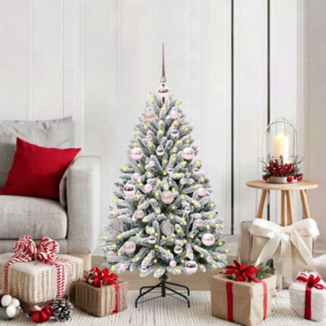 vidaXL Artificial Christmas Tree with Pink Balls Green and White 120cm PVC and Metal, Green 3395732