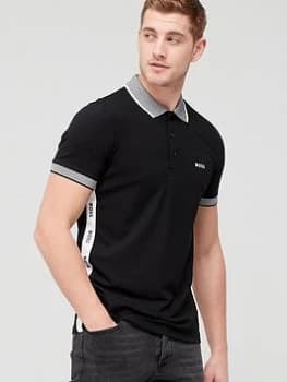 BOSS Paule Collar Detail Polo Shirt - Black, Size L, Men