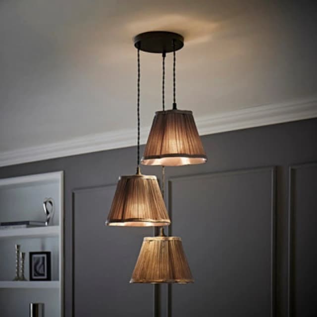 ValueLights ValueLights Loralei Grey Pleated Faux Silk 3 Drop Ceiling Pendant Light and Bulbs in Dark Grey Dark Grey One Size Unisex 5059406064531