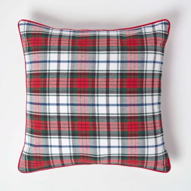 HOMESCAPES Cotton Macduff Tartan Cushion Cover, 60 x 60cm - Red - Homescapes KT1384C