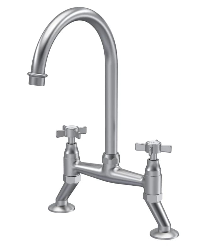 Balterley Classic Bridge Mixer Kitchen Tap with Crosshead Handles Brushed Nickel Metallics
