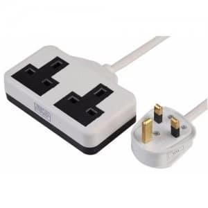 Zexum White UK 3 Pin Plug With 2 Gang 2G Socket Extension Cord Cable Lead - 5 Meter