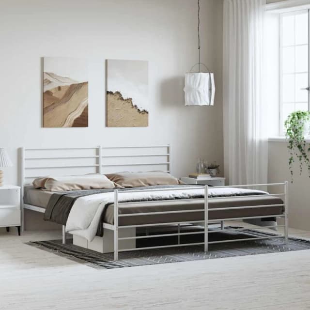 JINLEFU Metal Bed Frame without Mattress with Footboard White 193x203cm vidaXL JRVDZX-352392_DE
