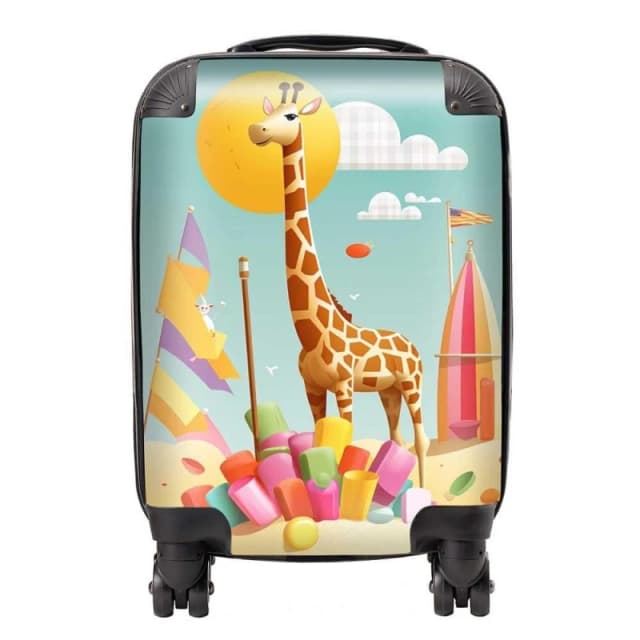 Warren Reed - Designer A Giraffe On A Beach Holiday Suitcase in Yellow Size: Large Yellow Unisex Large