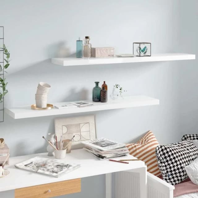 VIDAXL Floating Wall Shelves 2 pcs High Gloss White 120x23.5x3.8cm mdf Vidaxl 8720286073896