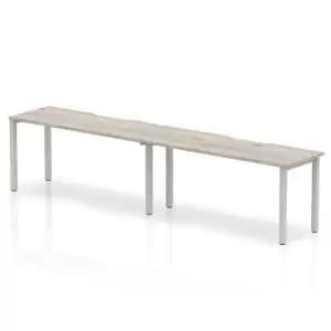 Single Silver Frame Bench Desk 1600 Grey Oak 2 Pod