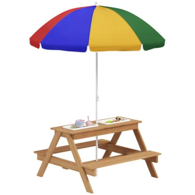 AIYAPLAY Wooden Kids Picnic Table - Sand and Water Table w/ Benches - Parasol TJ Hughes 5063603085909