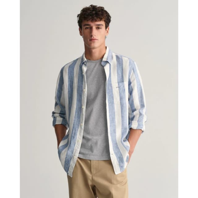 Gant REG BOLD STRIPE LINEN SHIRT SALTY S - Blue Blue M