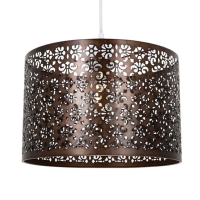Happy Homewares Moroccan Designed Matt Bronze Metal Pendant Light Shade With Floral Decoration