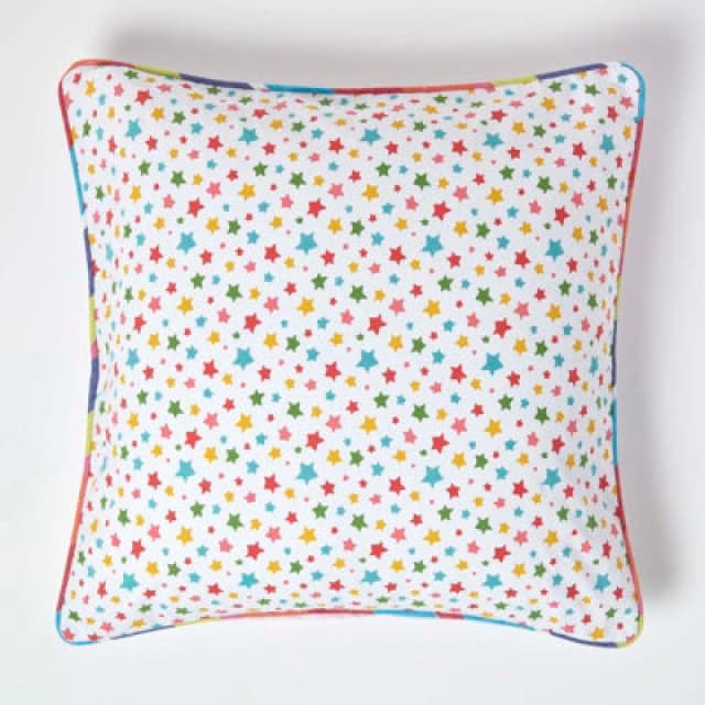 Homescapes Cotton Multi Colour Stars Cushion Cover, 60 X 60 Cm
