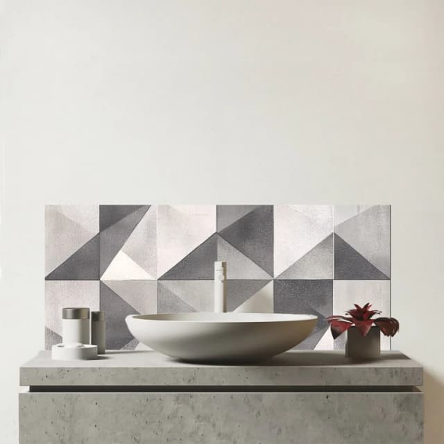 Warren Reed - Designer Dove Grey Geometric Pattern Glass Bathroom Splashback Grey Unisex