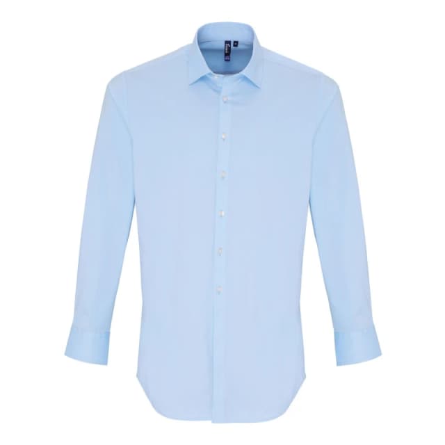 Premier Premier Men Stretch Fit Poplin Long Sleeve Shirt in Pale Blue Size: X-Small Pale Blue XS Male 5059269013332