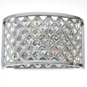 Crystal Cage Wall Light Chrome Glass Shade Modern Twin Bulb Lounge Lamp Fitting