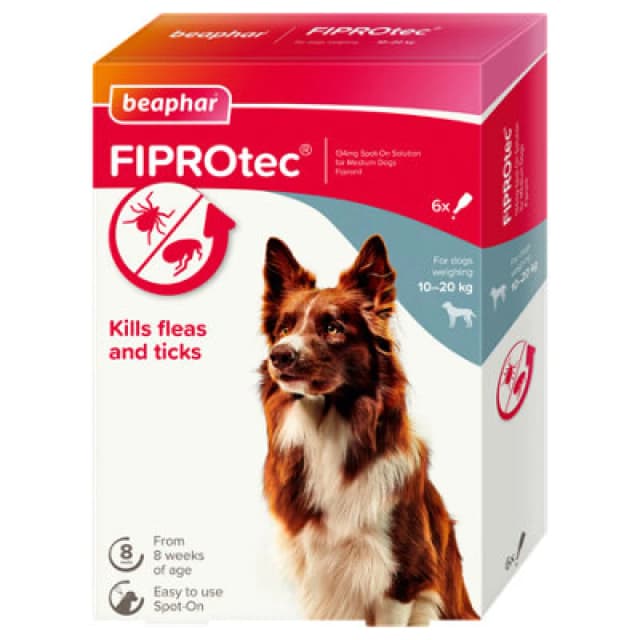 beaphar FIPROtec Flea & Tick Spot-On For Medium Dogs (6 Pipettes) Clear unisex