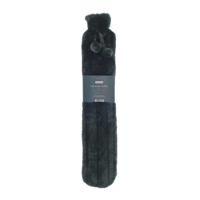 Country Club Long Hot Water Bottle with Luxury Faux Fur Cover Charcoal unisex One Size