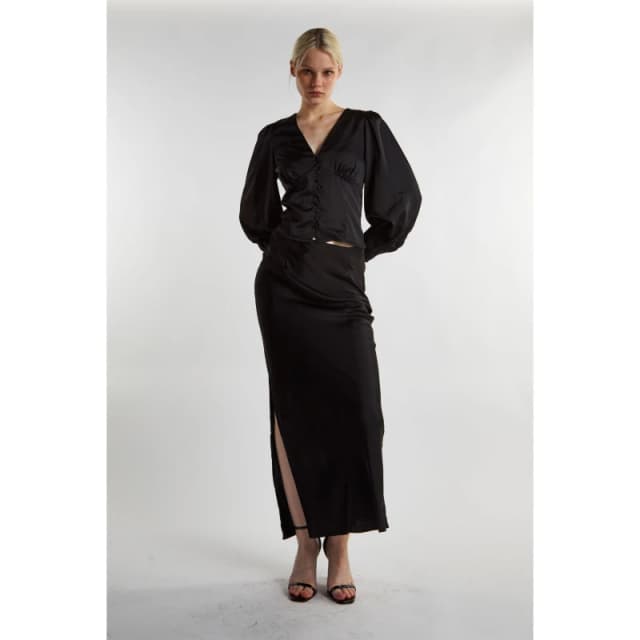 Glamorous Black Satin Long Sleeve Top Black female 8 (XS)