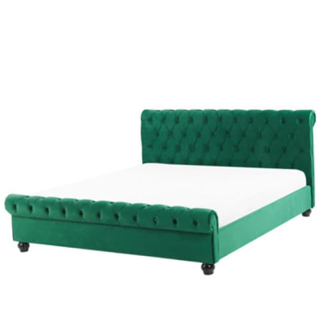 Beliani Bed Velvet Avallon 160 X 200 Cm (Eu King Size) Emerald Green
