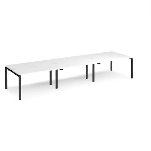 Adapt Bench Desk 6 Person Rectangular Desks 4200mm With Sliding Tops White Tops With Black Frames 1200mm Depth Adapt White STE4212-K-WH