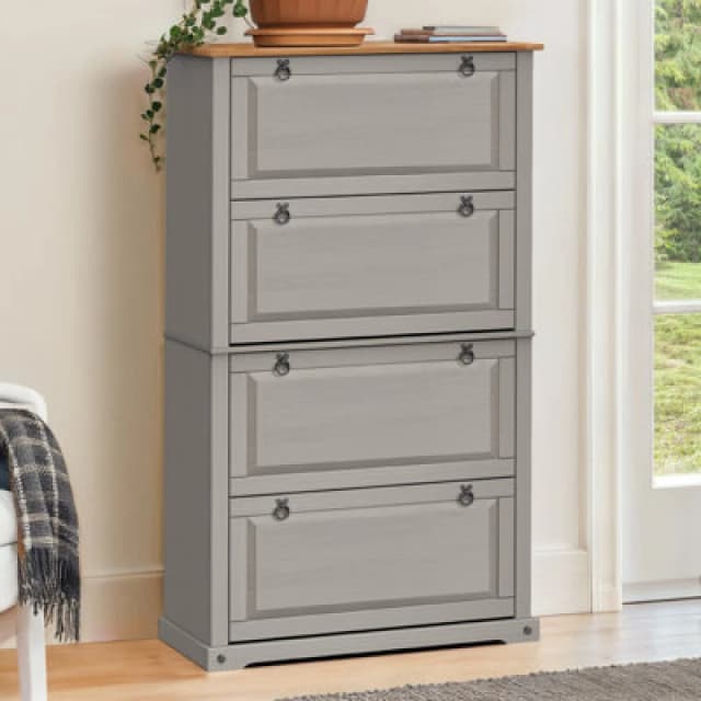 Mercers Furniture Corona Grey Wax 4 Shelf Shoe Chest