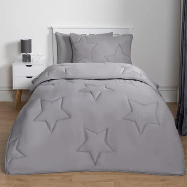 OHS OHS Coverless Duvet 7.5 TOG Pillowcase Quilt Star Bedding Set, Grey in Light Grey Size: Single Light Grey Single Unisex 5027434198047