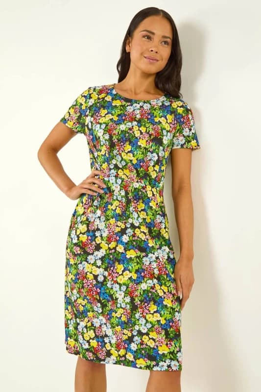 Roman Womens Petite Floral Print Pocket Dress Size: 10 Multicolor Female 10