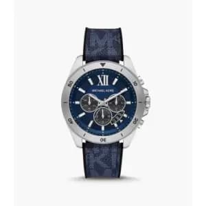 Michael Kors Mens Brecken Chronograph Black Silicone With Navy Pvc Inlay Watch - Black / Blue