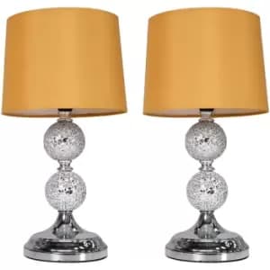 Minisun - 2 x Decorative Chrome & Mosaic Crackle Glass Table Lamps - Mustard - No Bulb