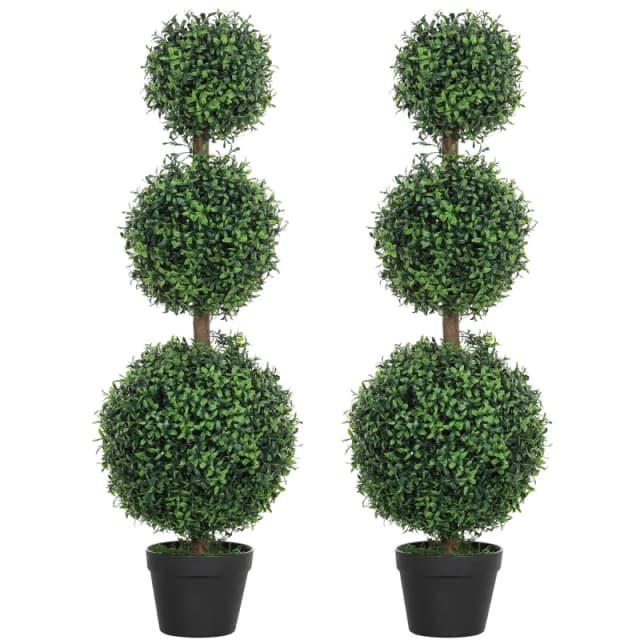 HOMCOM Set of 2 Decorative Artificial Plants Boxwood Trees in Pot - Green TJ Hughes 5063603596320