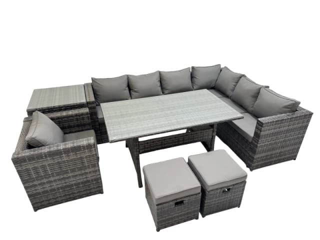 Fimous 9 Seater Patio Dining Corner Sofa Sets with Chair 2 Small Stools in Dark Grey Dark Grey Unisex