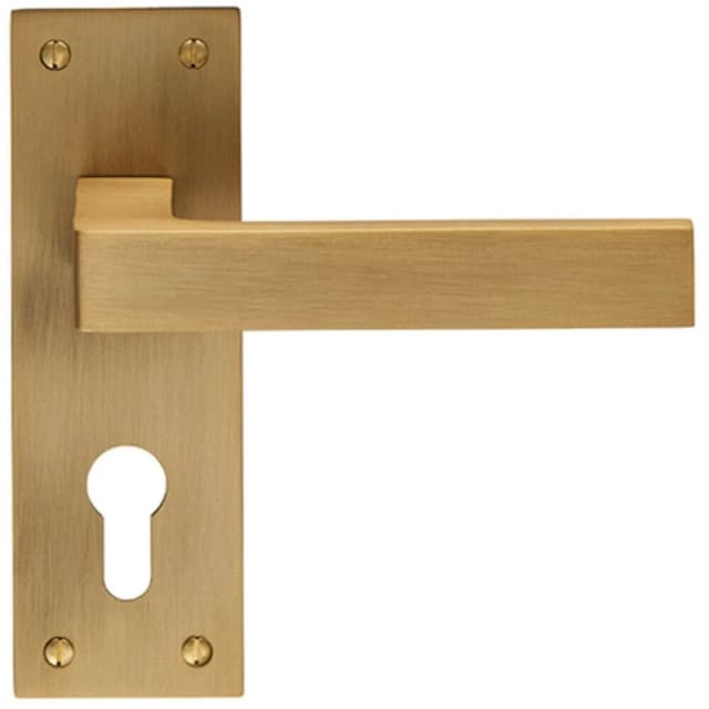 Loops PAIR Straight Square Handle on Euro Lock Backplate 150 x 50mm Antique Brass Metallics