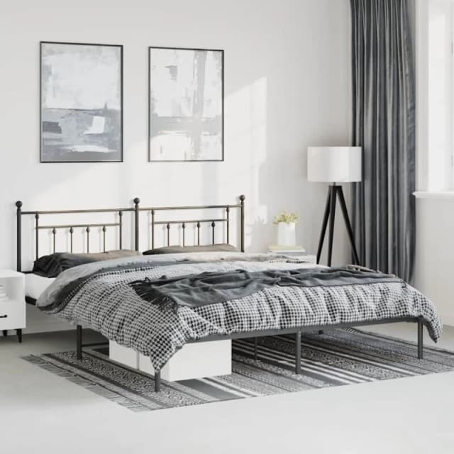 JINLEFU Metal Bed Frame without Mattress with Headboard Black 193x203cm vidaXL JRVDZX-353543_DE